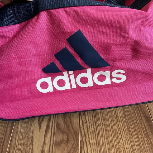 Adidas Pink Navy Logo Workout Travel Shoulder Strap Small Diablo Duffel Gym Bag - Picture 2 of 9